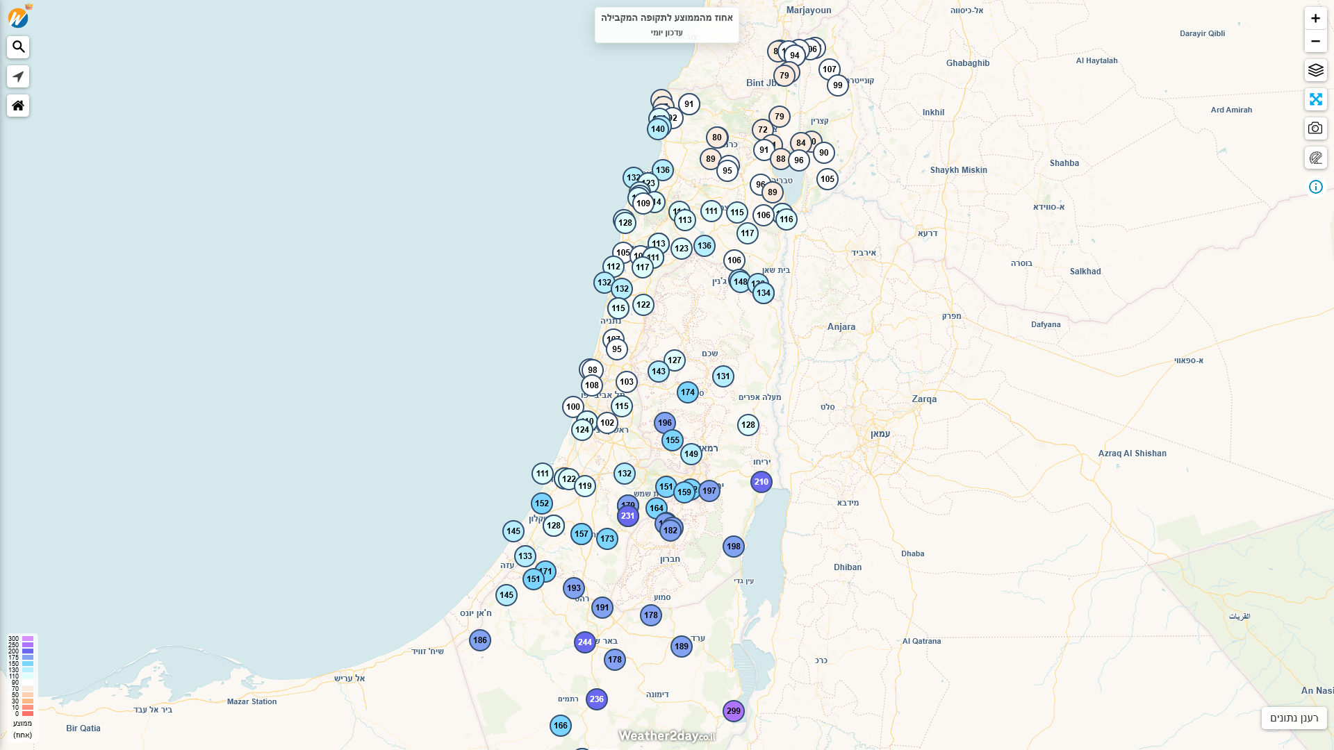 כמויות המשקעים ביחס לתקופה המקבילה