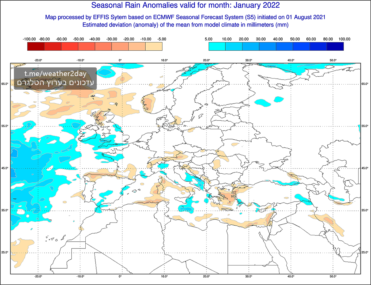 תחזית עונתית ינואר 2022 ECMWF