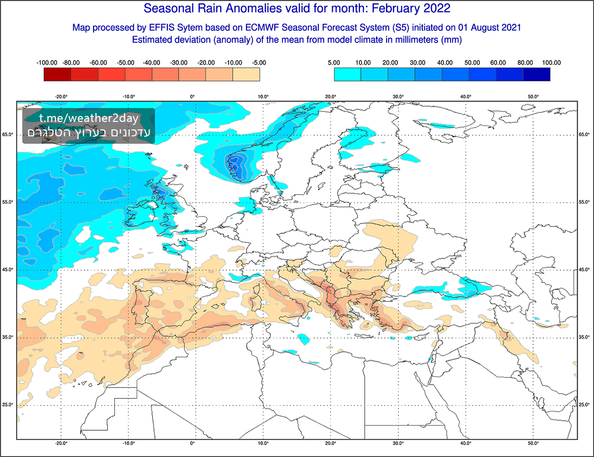 תחזית עונתית פברואר 2022 ECMWF