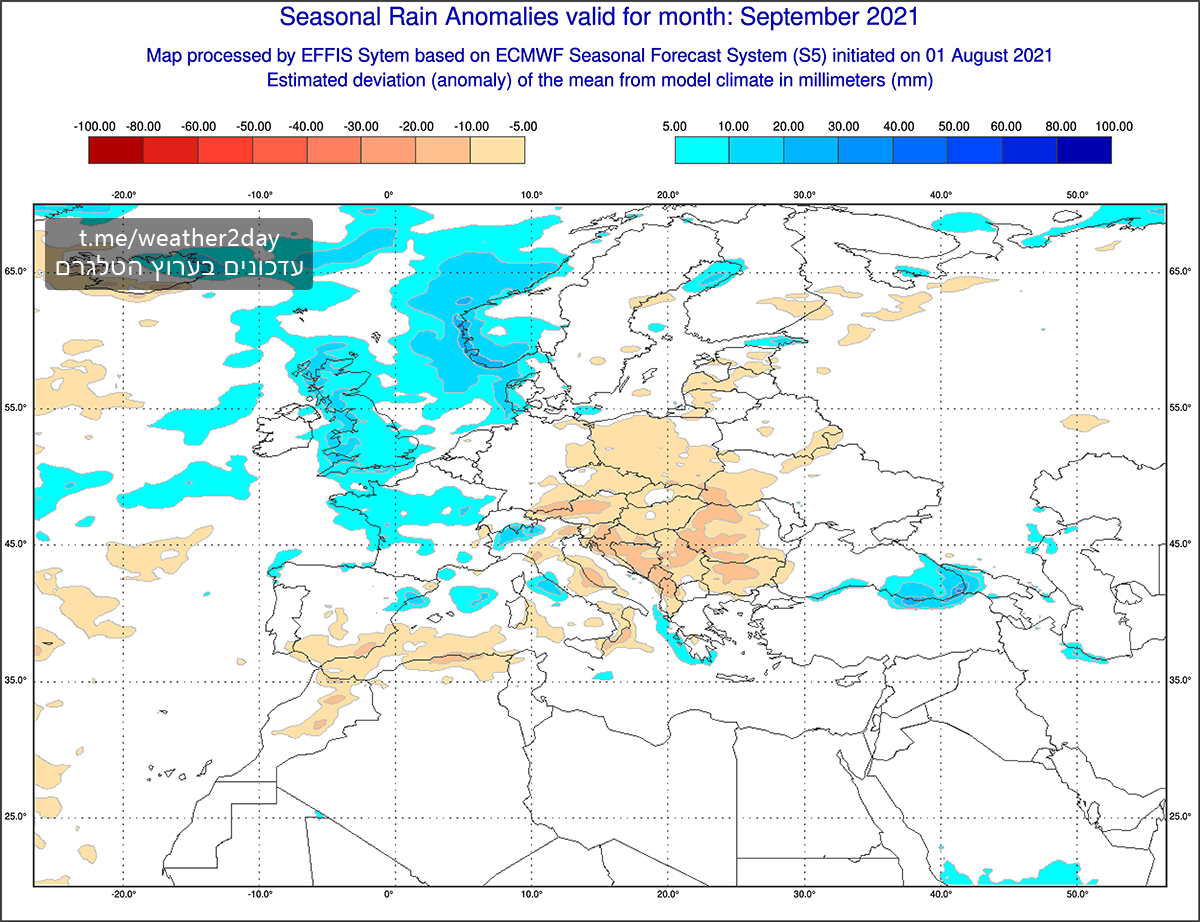 תחזית עונתית ספטמבר 2021 ECMWF