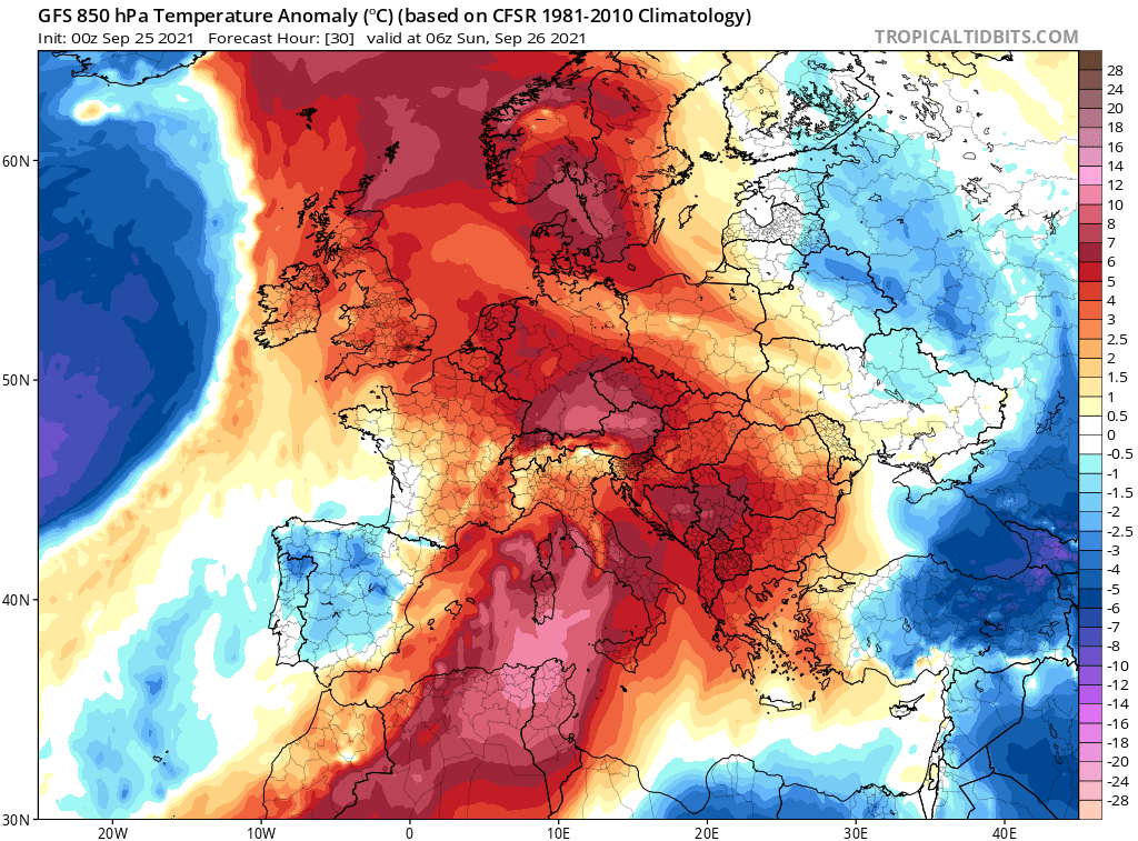 אנומליית הטמפרטורות בגובה 1500 מ יום ראשון