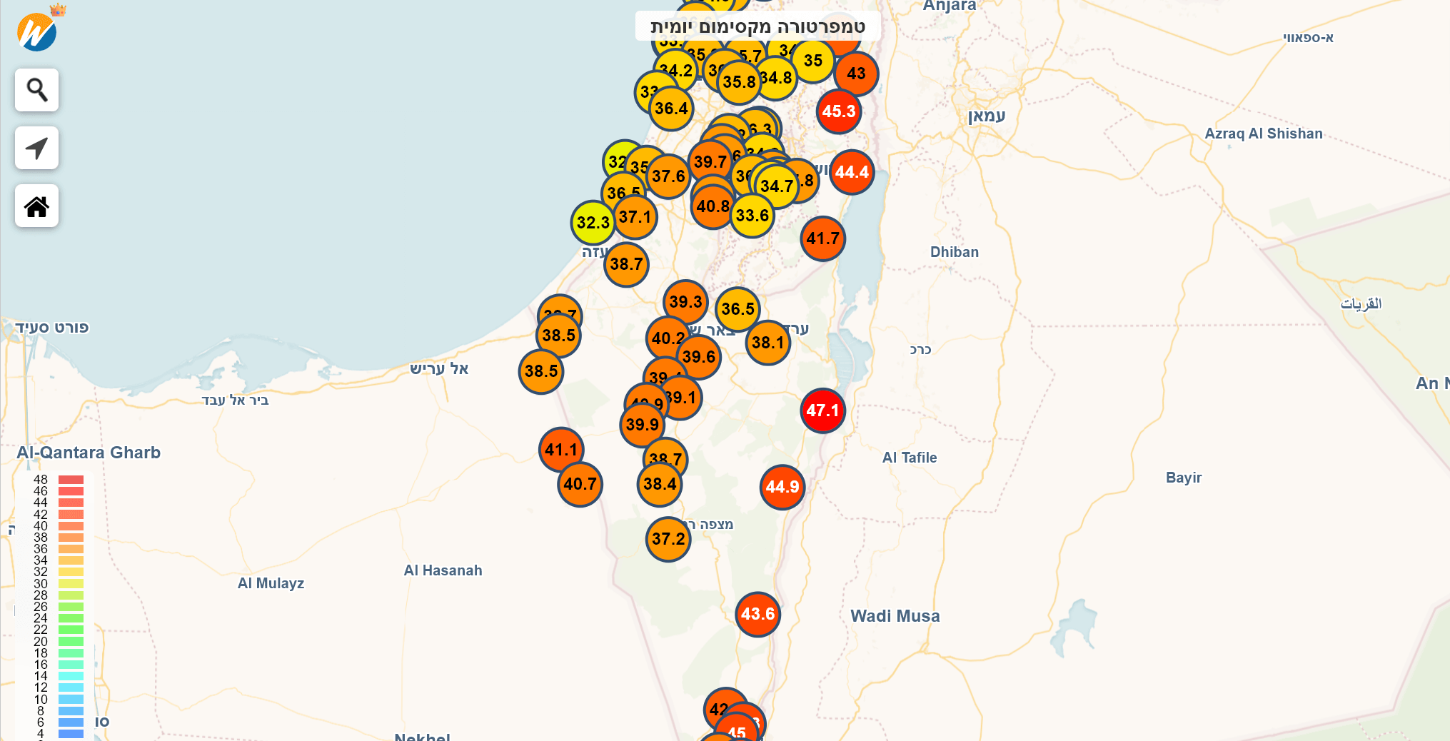 שיא הטמפרטורות מפת מזג האוויר