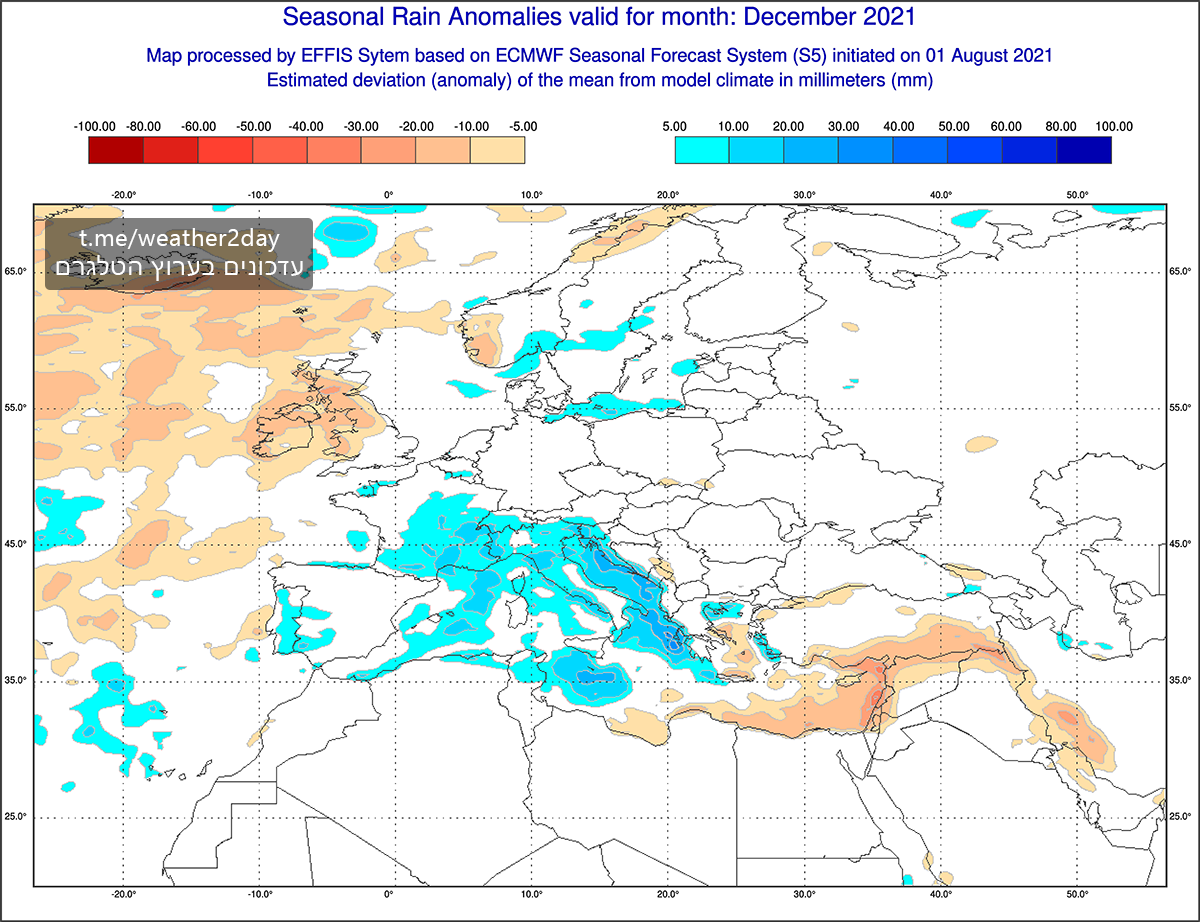 תחזית עונתית דצמבר 2021 ECMWF