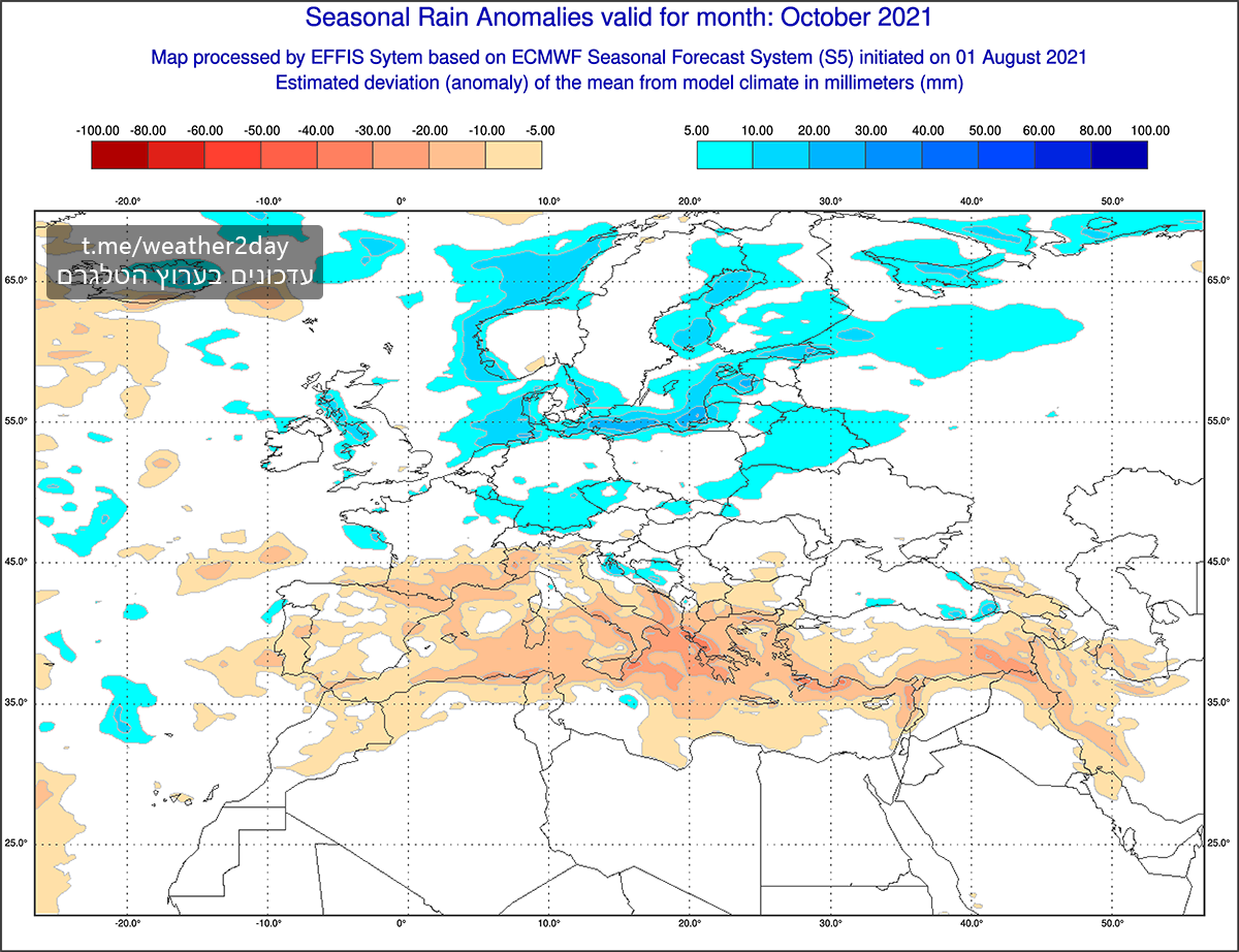 תחזית עונתית אוקטובר 2021 ECMWF