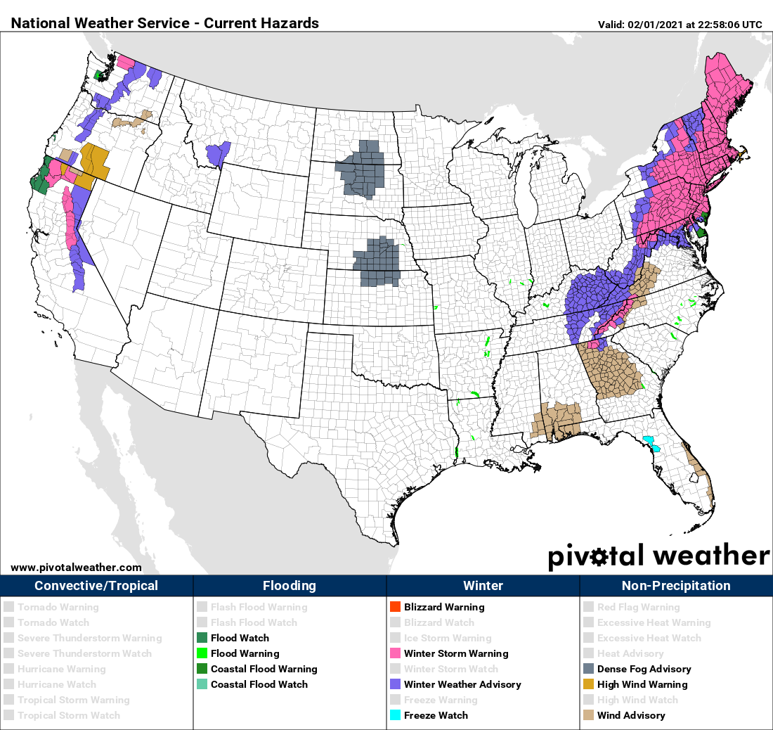 מפת אזהרות מזג אוויר של ארה"ב